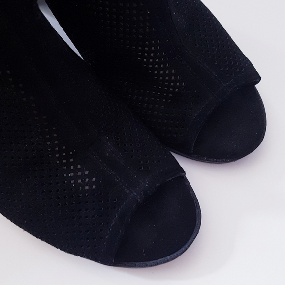 AMERICAN RAG Black Suede Open-Toe Chunky Heel Ankle Bootie - Picture 5 of 10